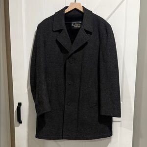 Vintage Botany 500 Men’s Charcoal Wool Blend, Faux Fur Lined Overcoat